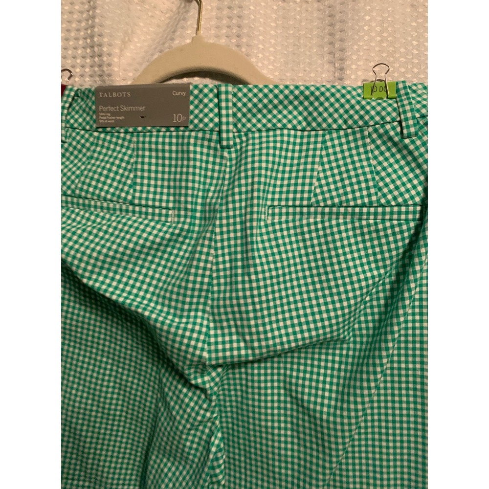 Talbots Perfect Skimmer Green Gingham Curvy Petite Slim Pedal Pusher Pants 10P - Picture 6 of 7